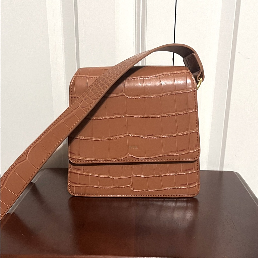 JW PEI Brown Croc-Embossed Crossbody Bag